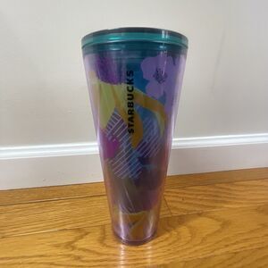 Starbucks Spring Purple Floral Flowers Clear Acrylic 24 Oz Cup‎ Tumbler No Straw